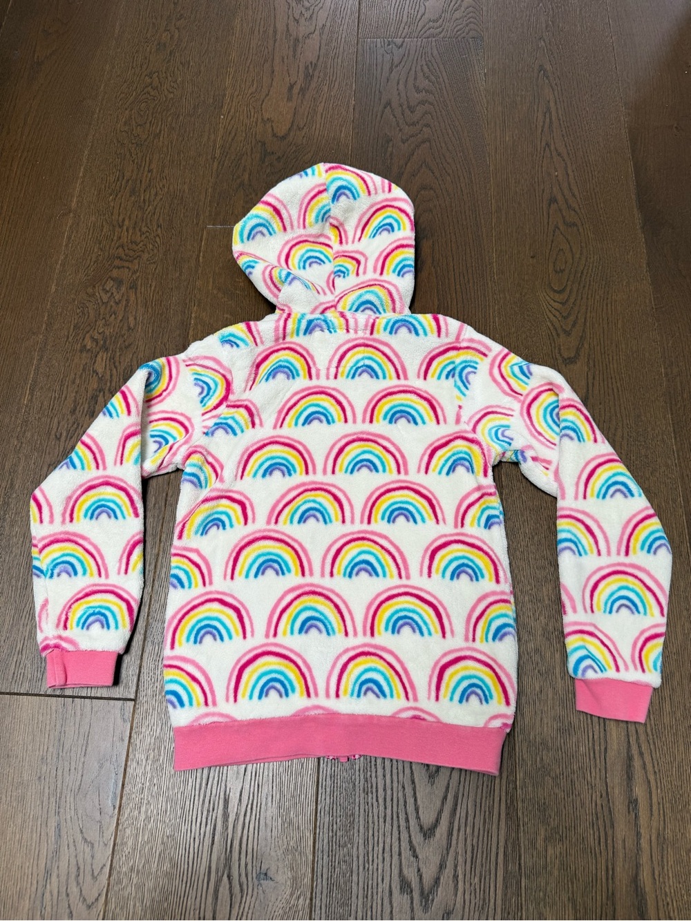 Hatley White Rainbow Hooded Fleece Sweatshirt with Pink Trim